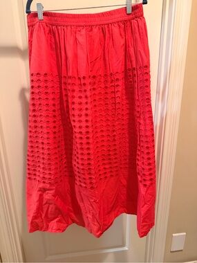 Women's Eyelet Maxi Skirt in Coral Pink